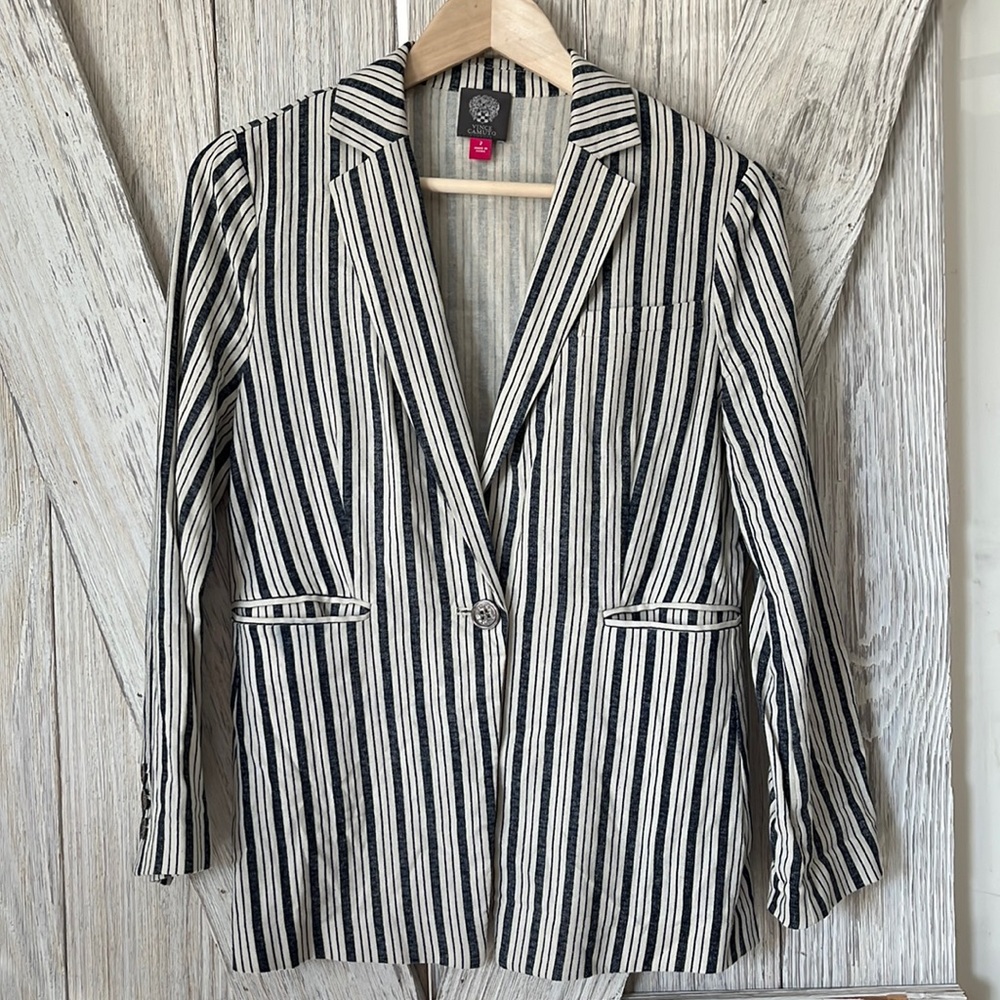 Vince Camuto Linen Summer Oasis Striped Blazer